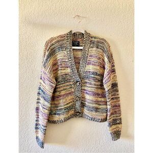 Abercrombie & Fitch Yellow Blue Marl Knit Crop Boxy Women's Size Medium Cardigan